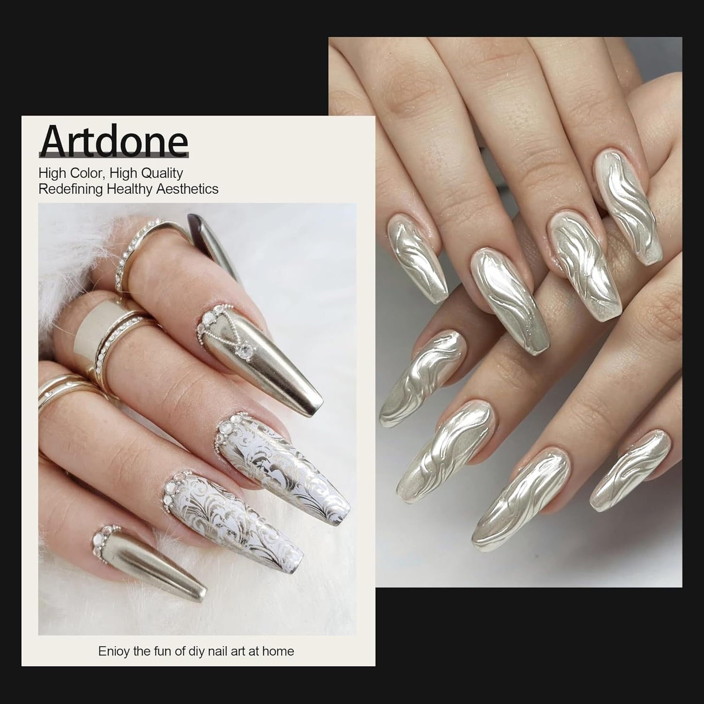 Artdone Chrome Nail Powder, Light Silver Iridescent Aurora Powder Metallic Mirror Effect Pigment Pearlescent Mermaid Pigment Pearl Glitter Dust Kit, Nail Art Decoration, Resin Craft