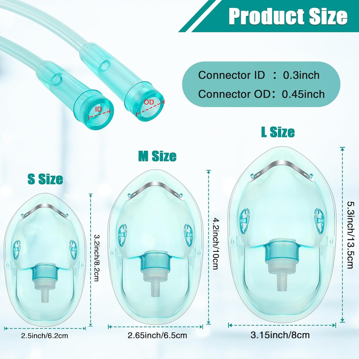 Geiserailie 3PCS S/M/L Size Oxygen Mask for Adult with 6.6 Ft Tubing and Adjustable Elastic Strap, Adult Oxygen Mask with Tubing for Connecting