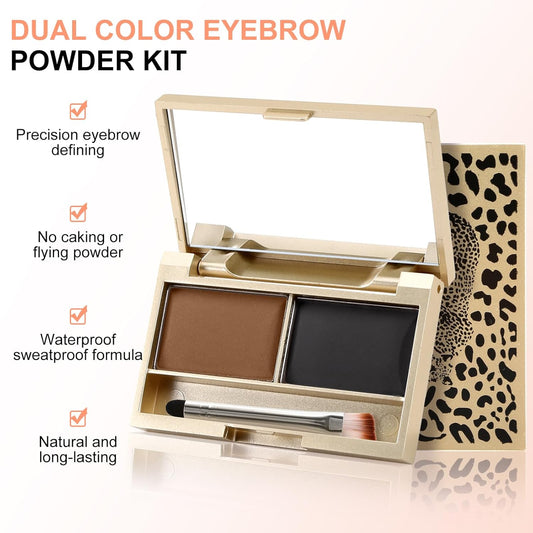 Boobeen Eyebrow Powder Kit, 2-color Waterproof Eyebrow Palette Makeup to Definer & Filler Brows, Eyebrow Color Powder Shape Natural Looking Brow - with Mirror Brush