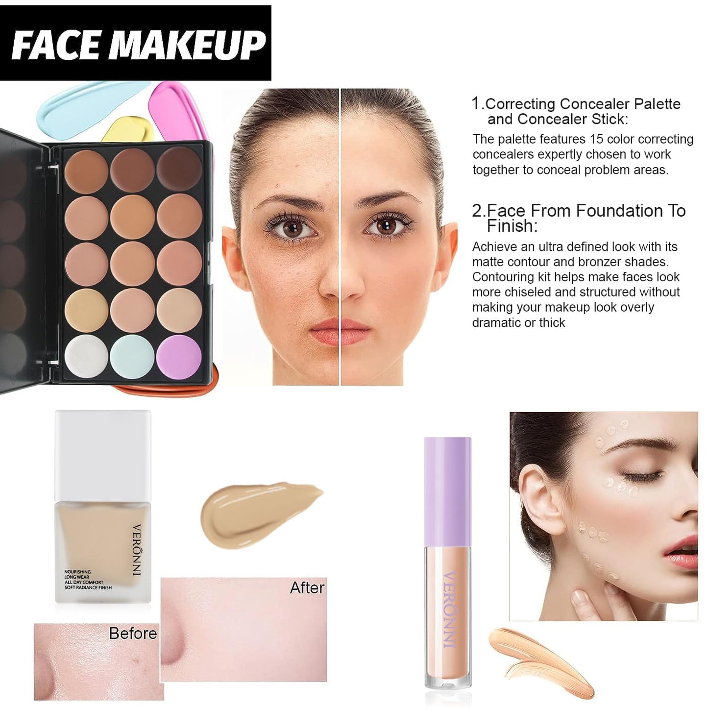 VERONNI All in One Makeup Kit,Eye Face Lips Makeup For Mother's Day,Multipurpose Women's Makeup Sets,Beginners and Professionals Alike (All in one makeup set)
