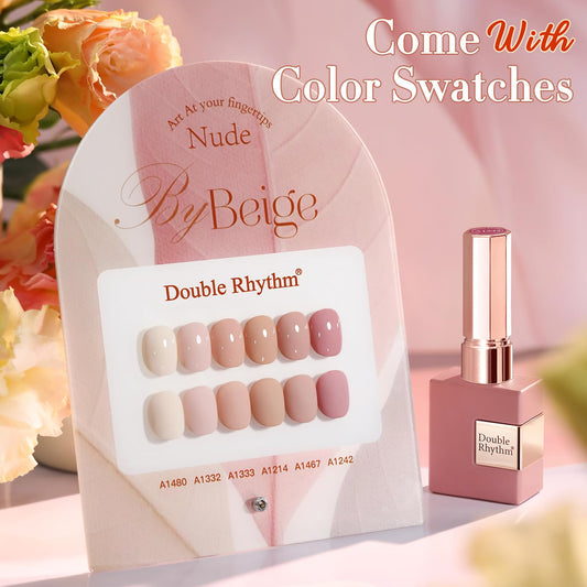 Double Rhythm 6 Pcs 15 ML Gel Polish Set Same Color Same Bottle Soak Off Gel Polish Kit Nail Art Manicure Salon DIY at Home for Women (Light Beige Nude Pink Neutral Rose-T6-4)