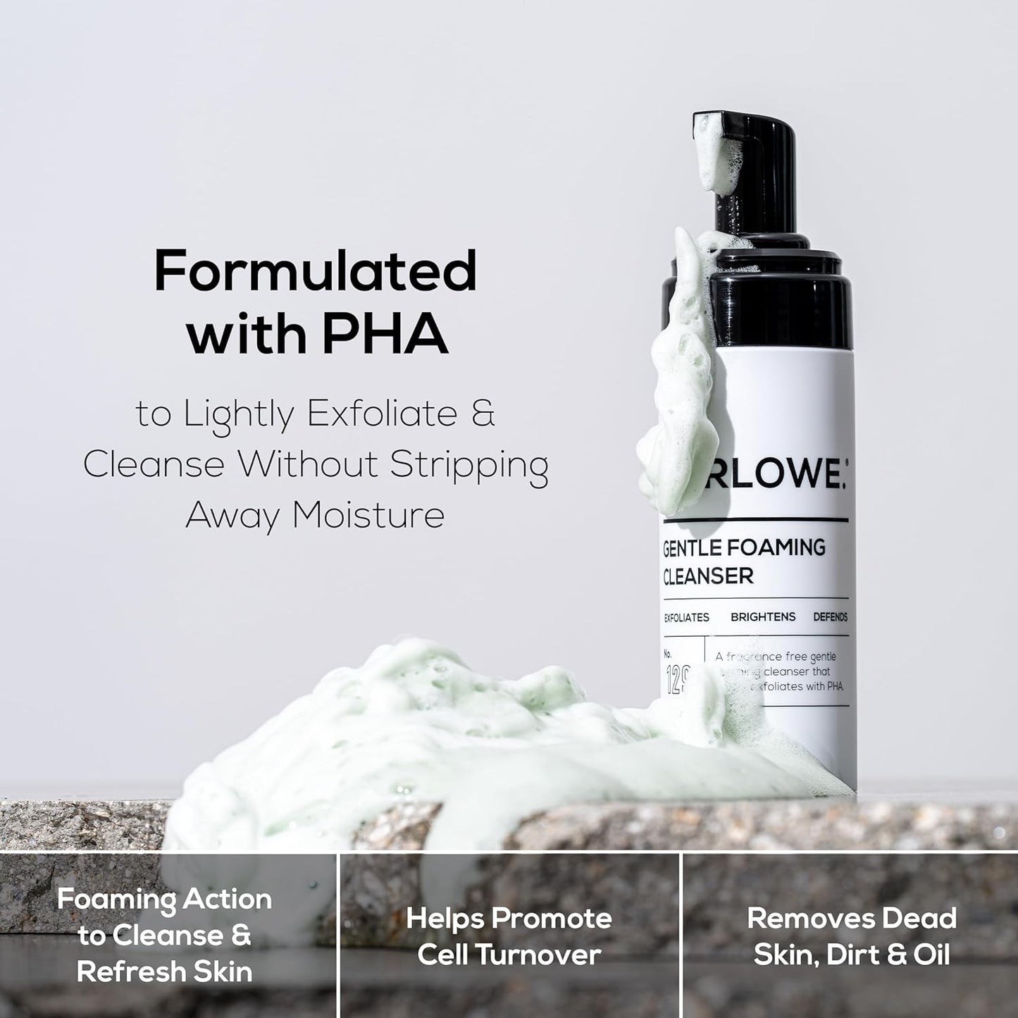 MARLOWE. No. 129 Gentle Foaming Facial Cleanser 4.5 Oz, Exfoliating, Brightening & Protective Daily Mens Face Wash with PHA, Natural Green Tea Extracts & Antioxidants, Unscented & Vegan