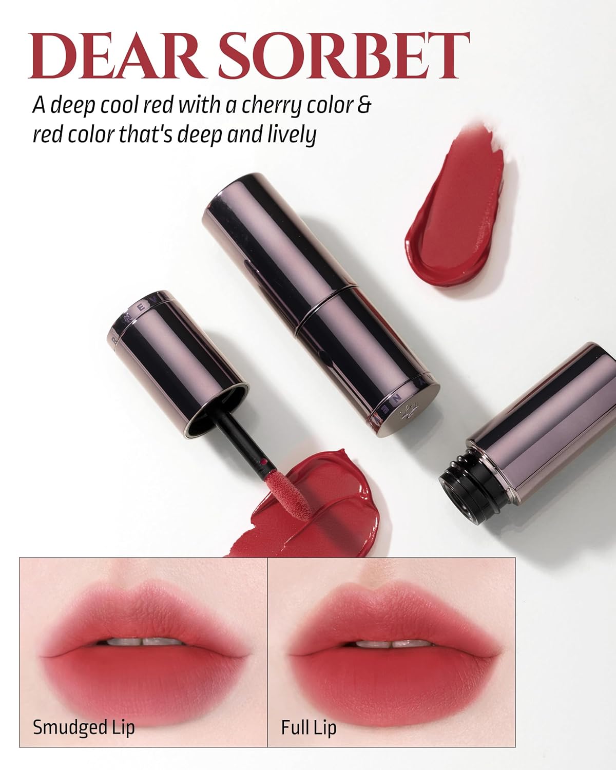 HEVVYMAKEUP Blurring Effect Lip Tint - Airy Velvet Matte Lips - Vegan, Longwear, Vibrant, Buildable Creamy Soft Texture - Korean Lip Makeup, Dear Sorbet, 0.13 fl.oz.