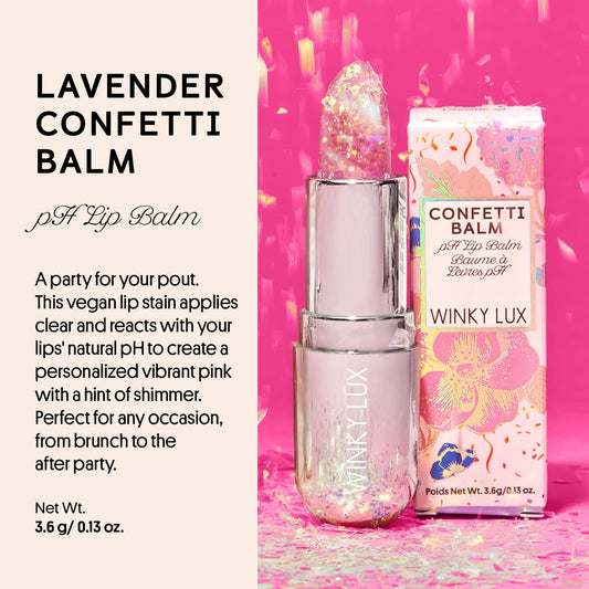 Winky Lux Lavender Glitter Confetti Balm - Hydrating ph Lip Balm, Natural Pink Tint with pH Color Changing, Moisturize & Soften Lips While Leaving Sheer Pink Tint, with Vanilla Scent