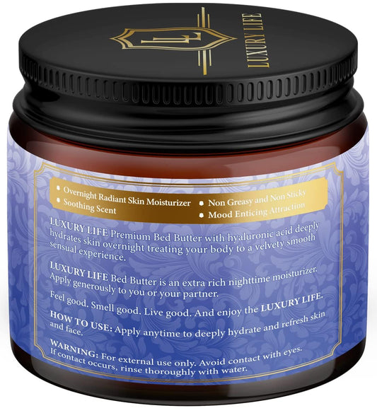 LUXURY LIFE Bed Butter - Irresistibly Fragranced Mood-Enticing Butter Infused with Hyaluronic Acid. Extra Rich Calming Nighttime Moisturizer for Sensual Stimulating Experience (Island Passion, 8 oz)