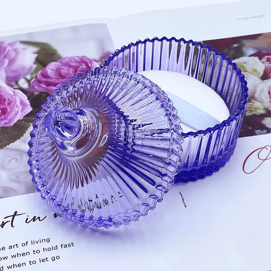 Ultra Soft Powder Puff and Container 3.3" High Density Velvet Dusting Washable Reusable Powder Puff,Body Powder Puff and Glass Jar Holder Loose Powder Box with Puff for Face Makeup(Purple)