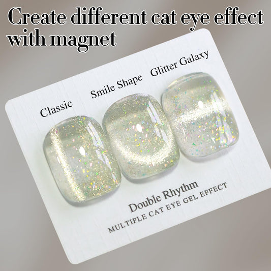 Double Rhythm 0.5 OZ Cat Eye Gel Polish with Magnet 15ML Holographic Glitter Shimmer Translucent Jelly Color Magnetic Nail Polish Salon DIY at Home (MC1060)