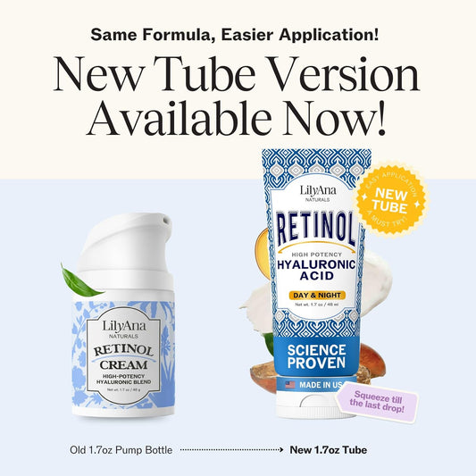 LilyAna Naturals Retinol Cream - Anti-Aging Moisturizer for Face & Neck, Made in USA, Wrinkle Reduction - 1.7oz, 2 Pack