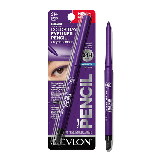 REVLON ColorStay Pencil Waterproof Eyeliner, Smudge-Proof, Eye Makeup with Built-In Sharpener, 214 Grape, 0.01 oz