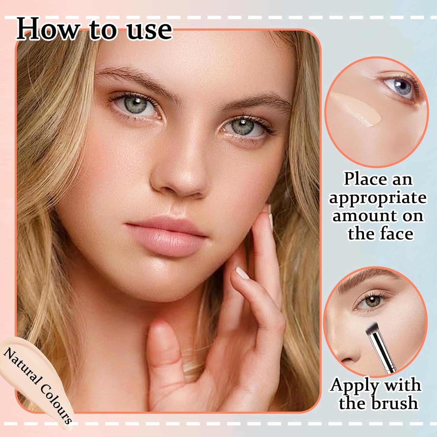 Full Coverage Concealer Foundation,Oil Control Long Lasting Lightweight BB Cream Tinted Face Moisturizer with SPF 50+ PA+++,Moisturizing CC Cream Liquid Foundation Makeup Brush Set（2 Pack）