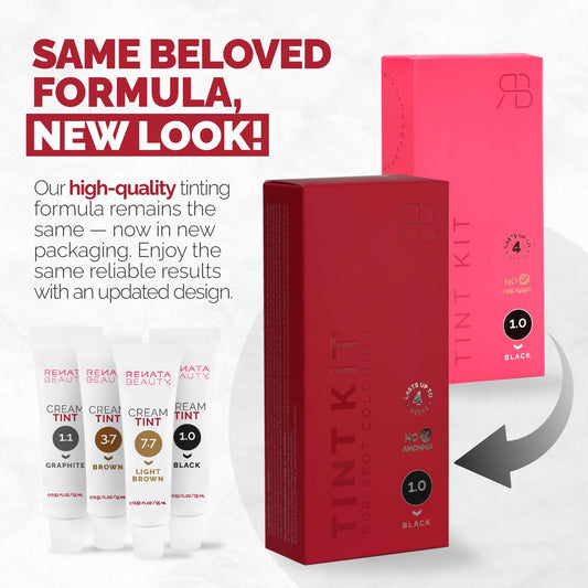 RB RENATA BEAUTY Tint Kit – Cream Hair Dye Kit with Developer and Application Brush for Spot Coloring - Covers Gray Hairs, Smudge-Proof, Long-Lasting Up to 4 Weeks, 20 Applications [Black]