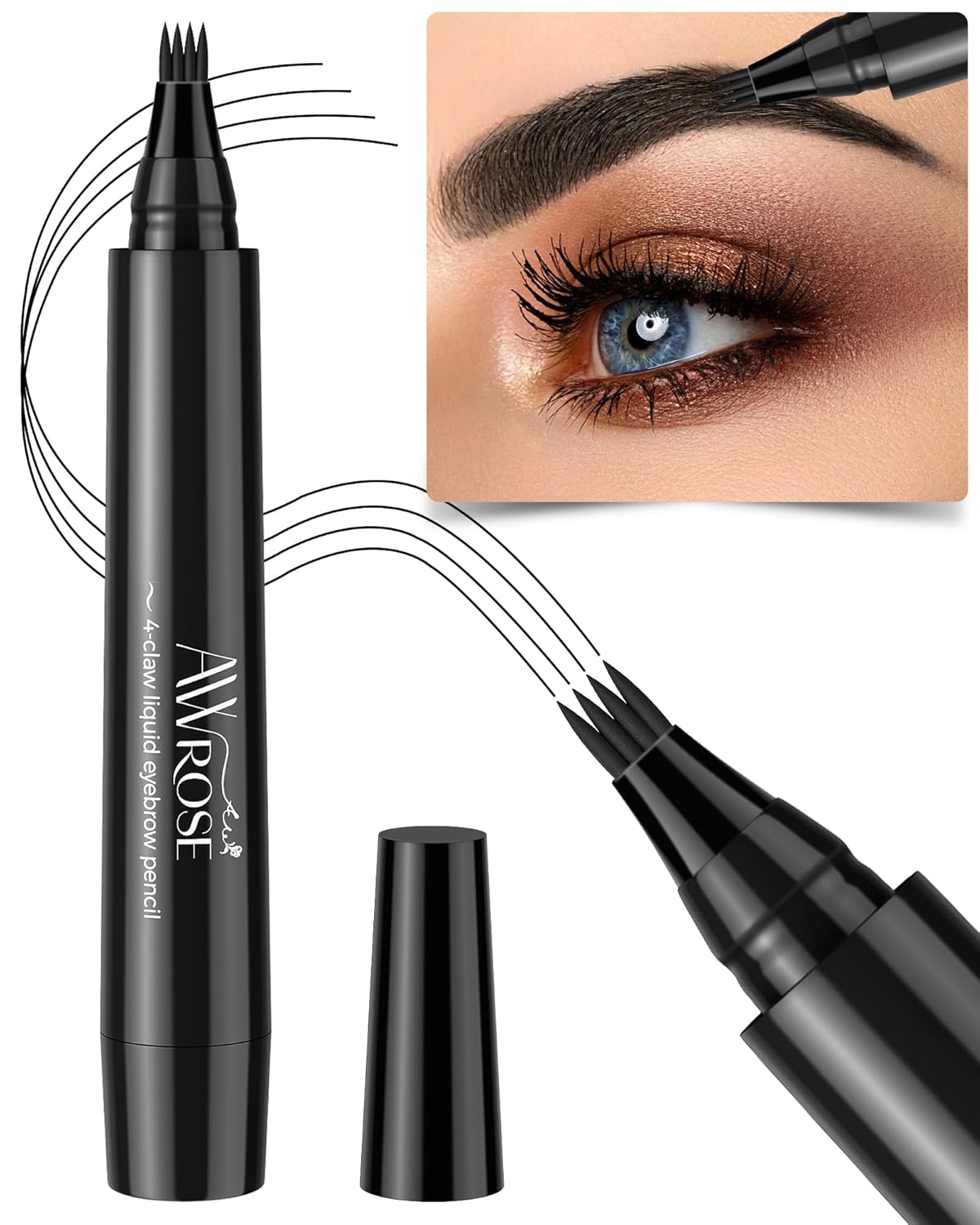 AWROSE Eyebrow Pencil, 3D Waterproof Microblading Eyebrow Pen 4 Fork Tip Tattoo Pencil, Precise Natural Brow Magic Eyebrow Pencil with Hair Like Strokes, 4 Points Multi-Used Eye Brow Pencils for Women