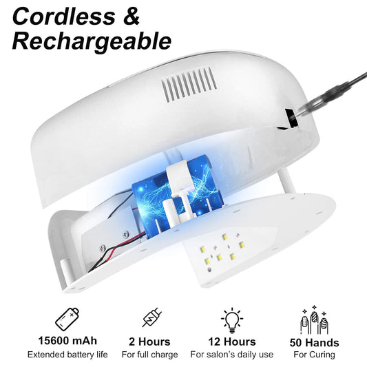 60W Rechargeable UV LED Nail Lamp, Faster Wireless Nail Dryer Gel Polish Light 42 Beads & Portable Handle, Professional Curing Lamp For Fingernail and Toenail, Auto Sensor & Quick Dry Nail Machine