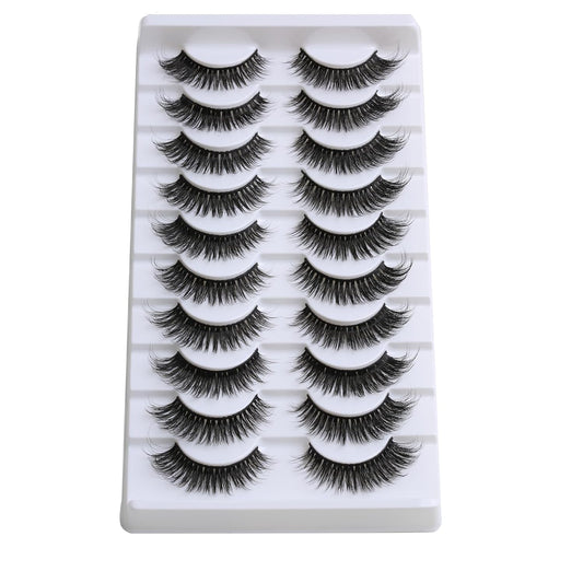 SUNWELL False Eyelashes 15mm Mink Lashes Cat Eye Lashes 8D Fluffy Wispy Foxy Eye Fake Lashes Strips Natural Look Faux Mink Lashes 10 Pairs Pack