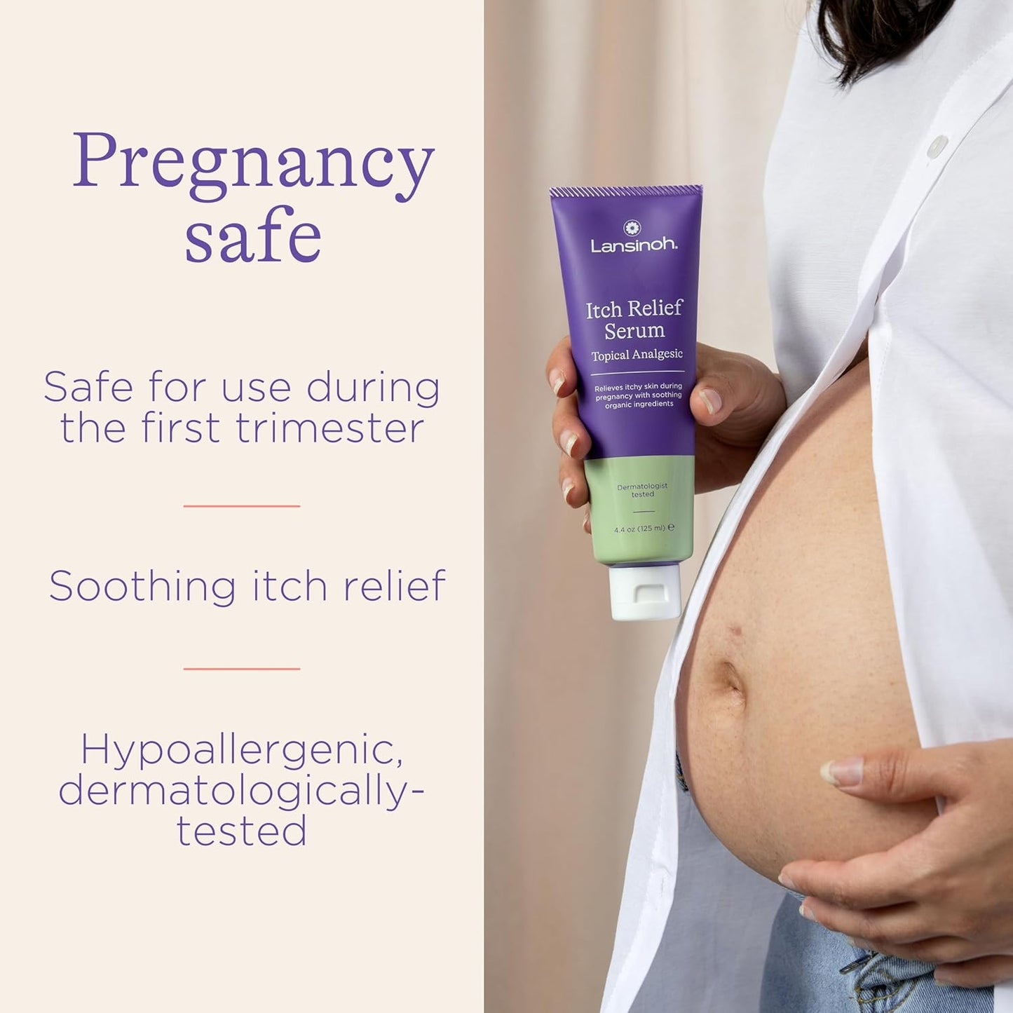 Lansinoh Anti-Itch Serum for Pregnant Moms, Skin Care & Itch Relief Lotion, Safe for First Trimester, Pregnancy Essentials, 4.4 Ounces