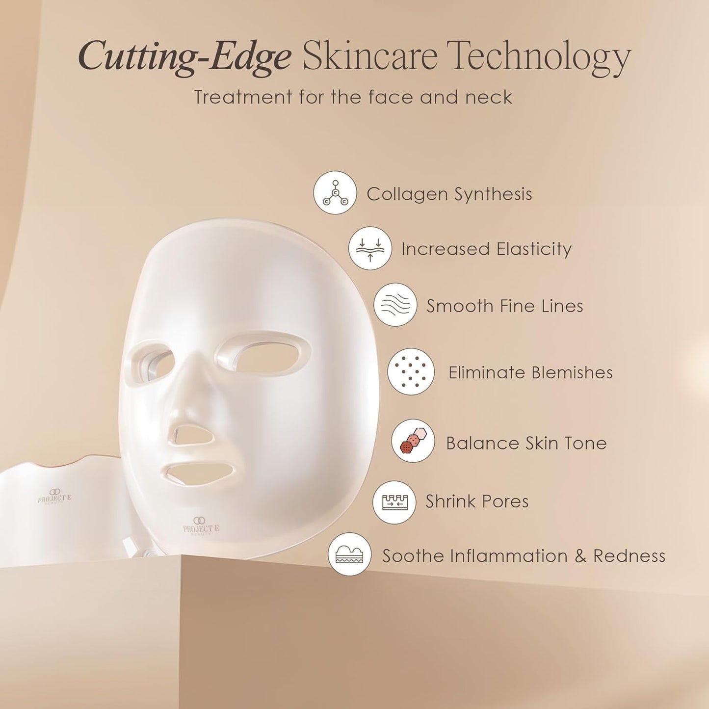 Project E Beauty LightAura Plus | LED Face & Neck Mask Skin Rejuvenation | LED Therapy Photon Mask | 7 Colors | Anti Aging | Spot Removal | Reduce Wrinkles | Anti-inflammation | Skincare Device