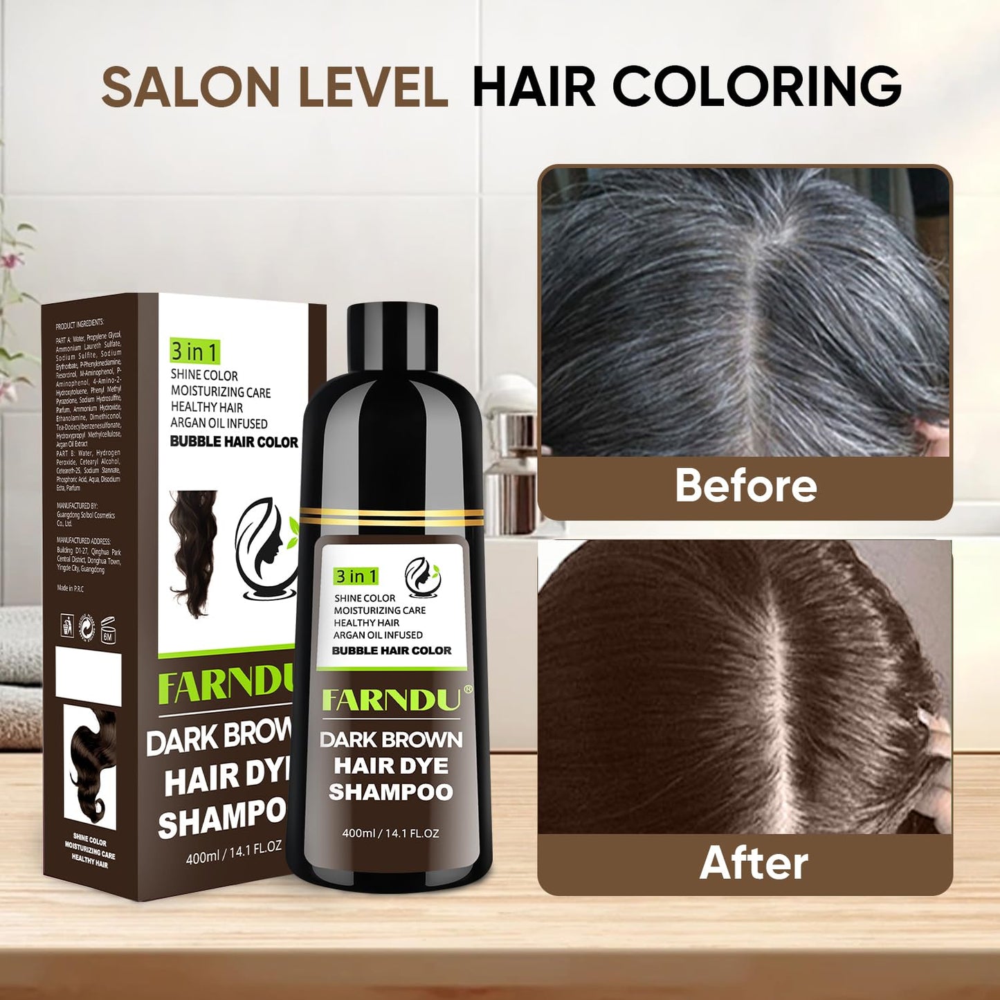 Dark Brown Hair Dye Shampoo 3 in 1 for Women Men Hair Color Shampoo Dye for Grey Hair Coverage Seimi Permanent Instant Champu Para Canas Mujer