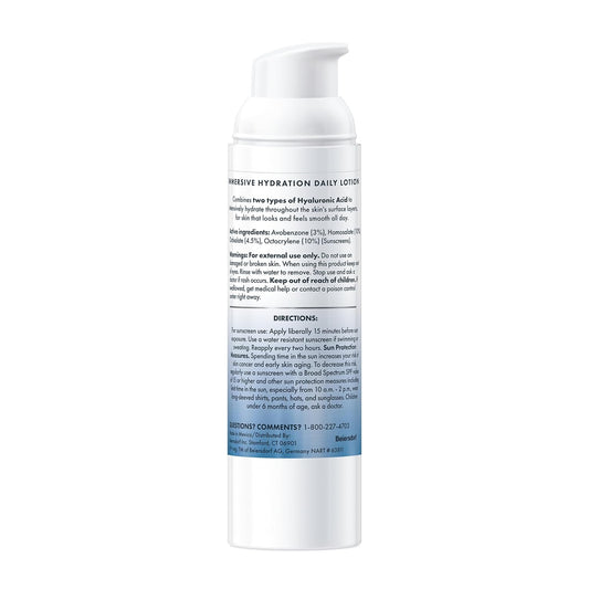 Eucerin Face Immersive Hydration Daily Face Lotion Broad Spectrum SPF 30 Sunscreen, Daily Moisturizer with Hyaluronic Acid Smooths Fine Lines and Wrinkles, 2.5 Fl Oz Bottle