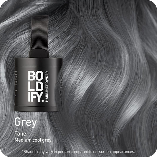 BOLDIFY Hairline Powder (LARGE, 10g) - Root Touch Up Hair Color for Gray Coverage - Bald Spot Concealing Hair Powder for Women & Men - 48-Hour Stain-Proof - Gray
