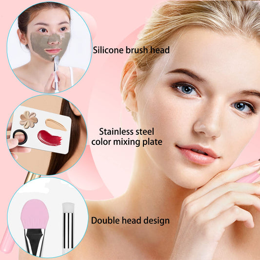 Makeup Spatula,Korean Spatula Makeup Stainless Steel Makeup Spatula and Palette Set,Professional Foundation Spatula Facial Cosmetic Makeup Tool (1 Cosmetic Brush+1Spatula+1 Rectangle Palette)