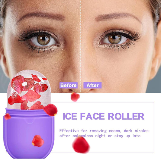 KOGITI Face Ice Roller & Mold - Beauty Facial Massage Tool for Puffiness Relief, Ice Cube Holder (New-Purple)