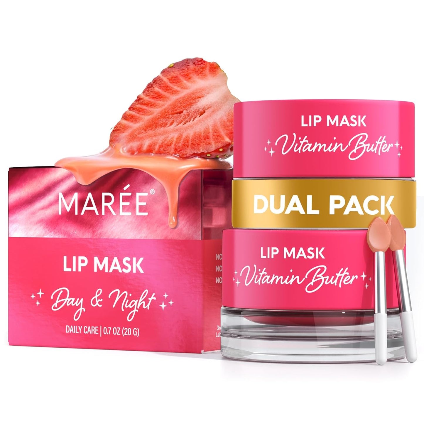 MAREE Lip Moisturizer - Lip Mask Overnight 2 Pack - Moisturizing Lips Butter Balm with Hyaluronic Acid - Lip Sleeping Mask - Lip Moisturizer For Very Dry Lips Care - Hidratante de Labios Care Products