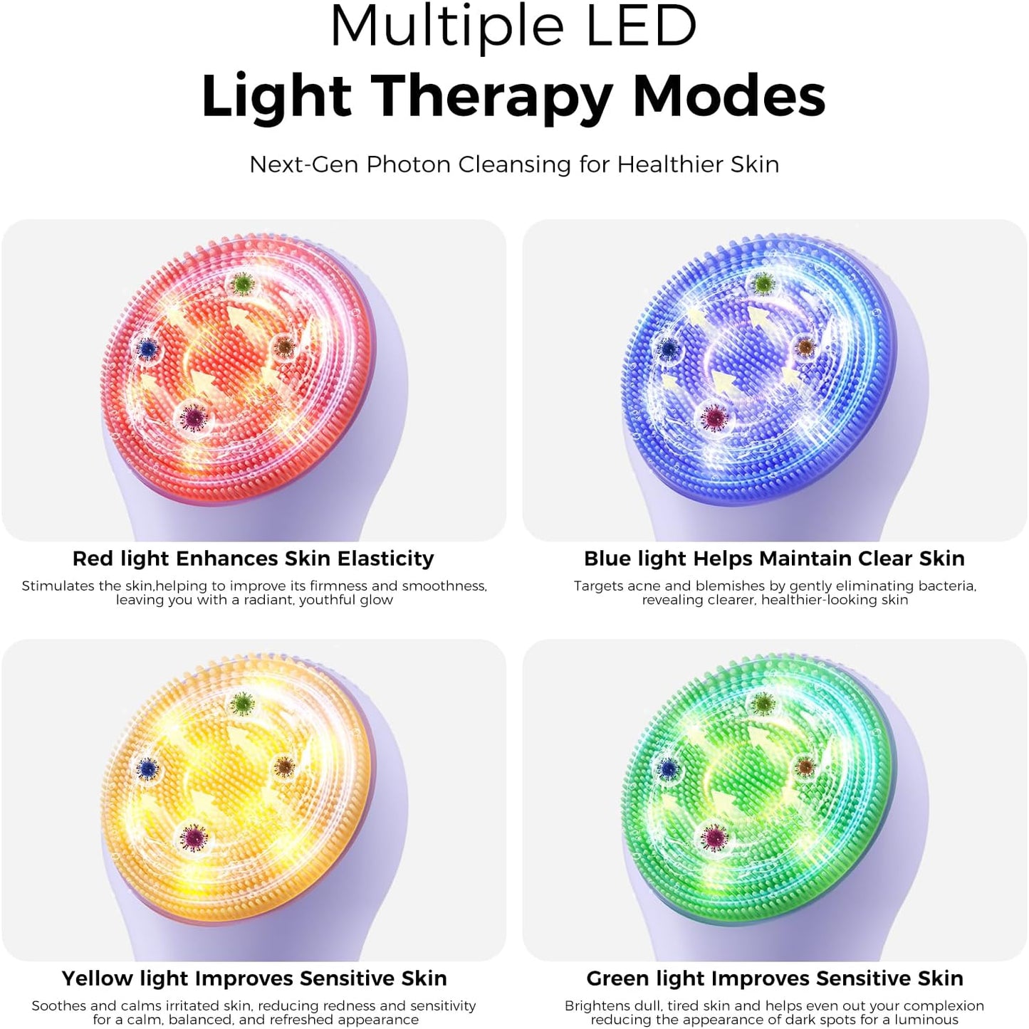 Facial Cleansing Brush: Rechargeable LED Electric Face Cleansing Brush with 4 Gentle Light Liquid Silicone Modes Face Scrubber Exfoliator,IPX7 Waterproof Ideal Gift for Men and Women-Purple