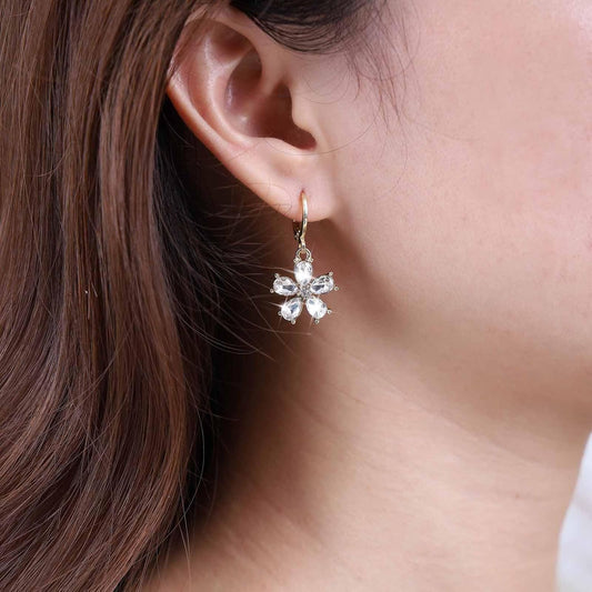 Vintage Emerald Flower Drop Earrings Green Crystal Flower Earrings Cz Flower Dangle Earrings Gold Huggie Hoop Earrings Jewelry for Women and Girls