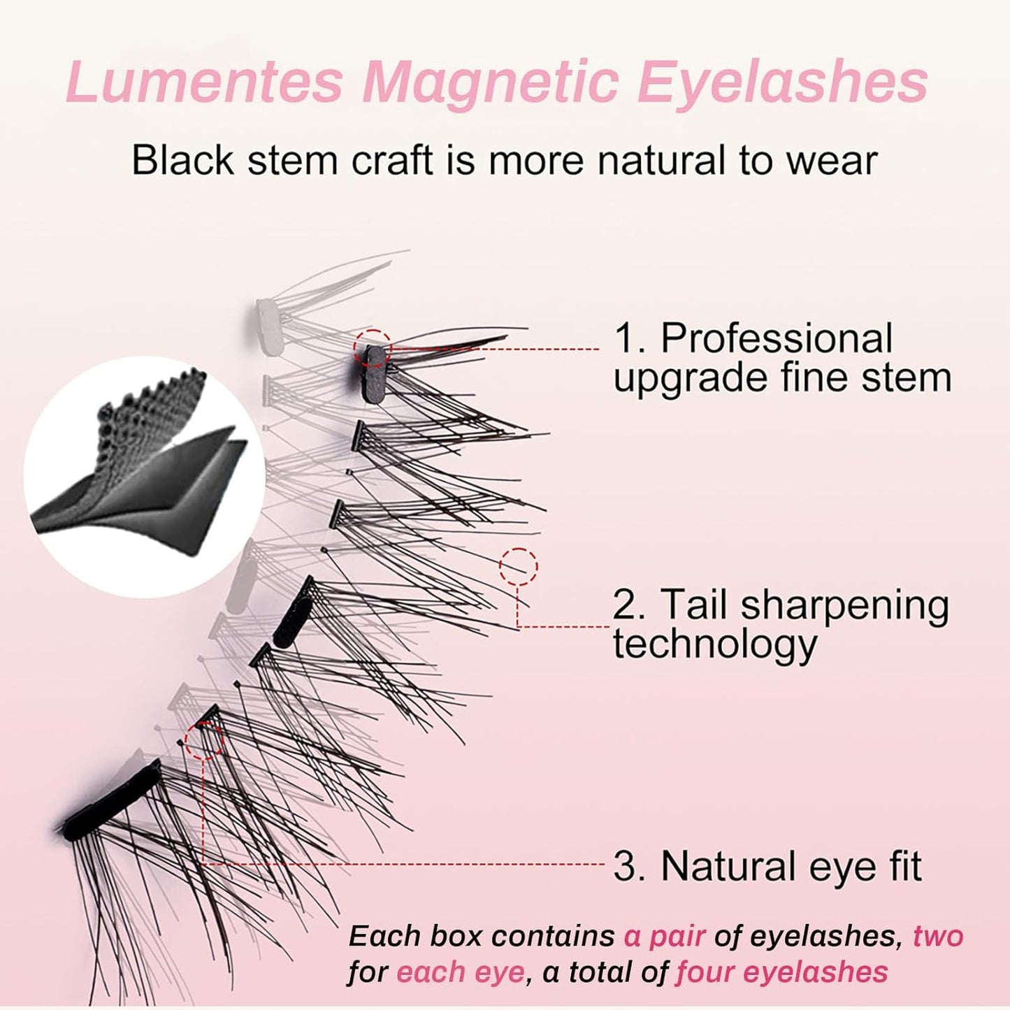 Lumentes Magnetic Eyelashes, Lumentes Magnetic Eyelashes with Applicator, Reusable No Glue Lashes, Natural Look Soft Comfortable Magnetic Lashes, Easy to Wear and Remove (Meow Black)