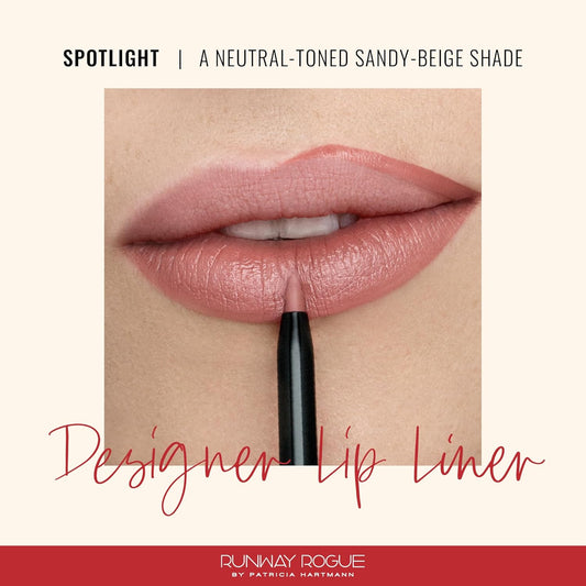 Runway Rogue Designer Liner Lip Pencil, Matte Light Sandy-Beige Lip Liner Pencil and Lip Liner Sharpener, ‘Spotlight’