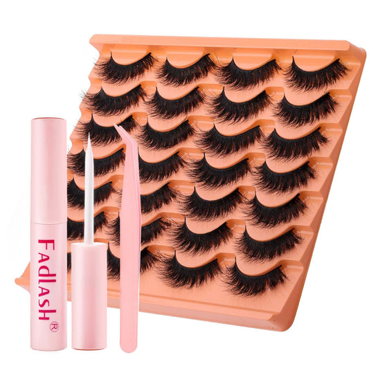 False Eyelashes Kit Thick and Voluminous Cat Eye Lashes Wear Comfortable Fake Lashes with Thin Band, 14 Pairs Lash Applicator Tool at Home by FADLASH,LZDD
