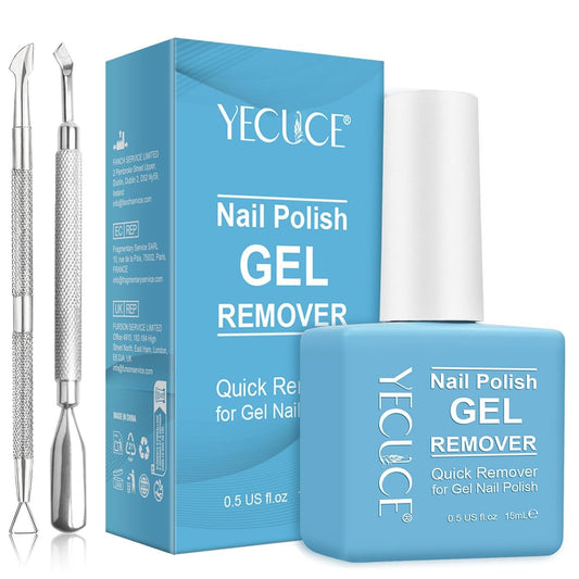 Gel Nail Polish Remover, Nail Polish Remover Gel Polish Remover for 2-3 Minutes Quick & Easy Remove No Need for Foil, Soaking or Wrapping (15m +1 PCS Cuticle Pusher +1 PCS Nail Polish Scraper)