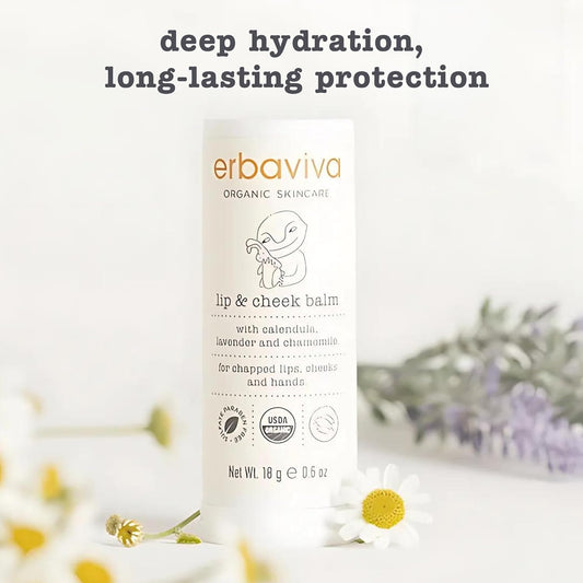 Erbaviva Organic Lip & Cheek Balm – Moisturizing Stick for Baby & Adults | USDA Organic, Shea Butter & Calendula for Dry, Chapped Skin | Lip, Cheek & Hand Protection