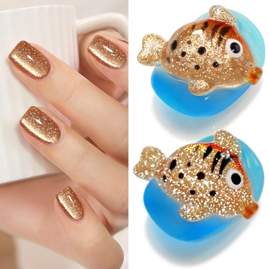 Double Rhythm 15ML Glitter Glass Cat Eye Gel Polish with Magnet Holographic Glitter Shimmer Translucent Sheer Color Salon Soak Off Magnetic Gel Polish at Home (Coffee Brown-MC1063)