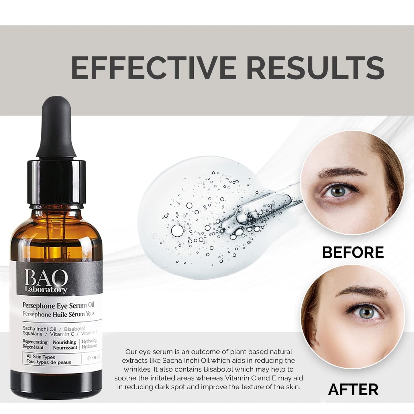 Persephone Eye Serum Oil (15 ML) | Sacha Inchi Oil, Bisabolol and Vitamin C & E | Eye Serum for Wrinkles, Finelines and Dark Circle