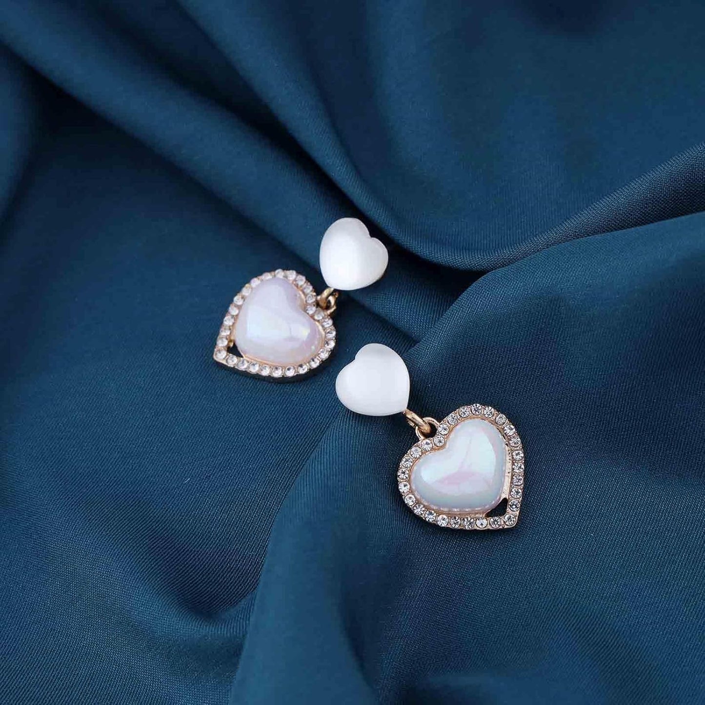 Vintage Rhinestone Heart Drop Earrings Opal Heart Stud Earrings Moonstone Heart Earrings Gold Crystal Heart Dangle Earrings Jewelry for Women