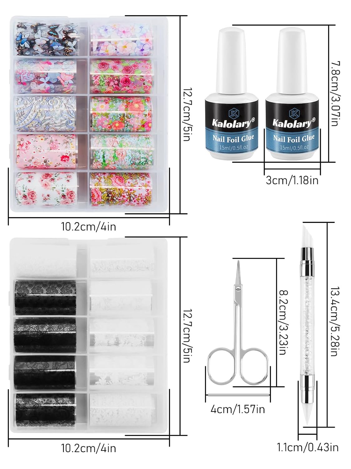 Kalolary 30ML Nail Foil Glue Gel with 20Pcs Foil Transfer Stickers Set, Starry Sky Lace Flower Transfer Stickers DIY Decoration for Salon or Home Use