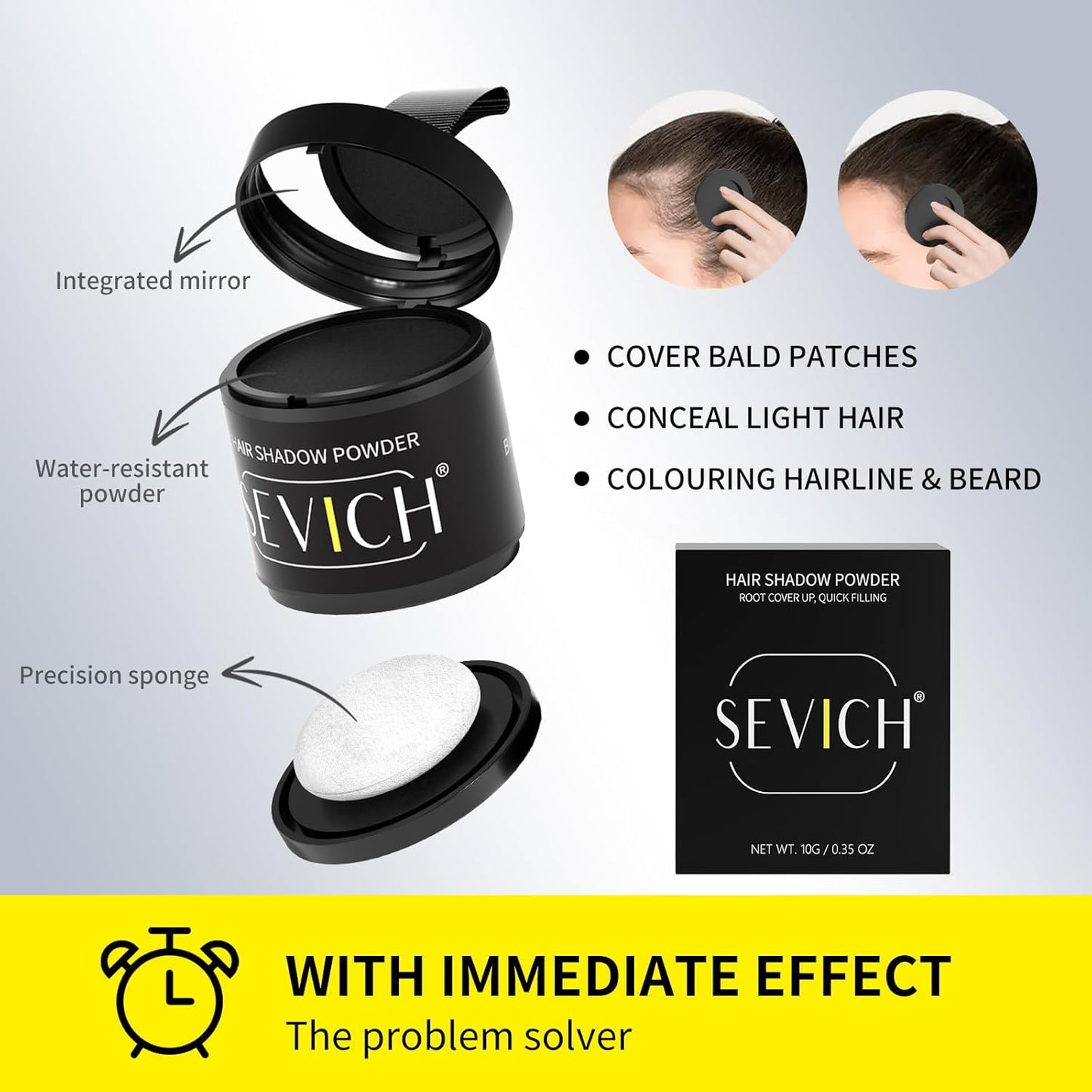 Sevich Hairline Powder 10g Large Capacity,Instantly Conceals Hair Loss,Root Touch up Powder,Hair Shadow Toppers for Women & Men Thinning Gray Hair,48H Makeup Lasting,1 Box = 2.5 Boxes,Brown
