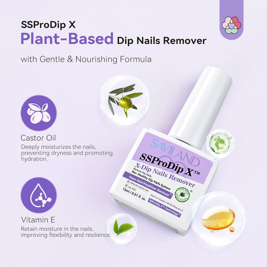 SAVILAND Pro Dip Powder Remover Kit - Gentle & Easy Dip Nail Removal Nail File & Scraper for Home Use, No Need Soaking & Wrapping (0.5 Fl Oz)
