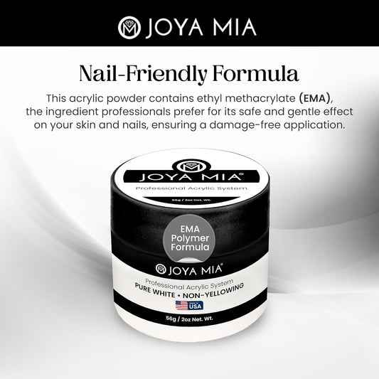 Joya Mia Acrylic Powder for Nails, MMA-Free, Super Adhesion Professional Powder for Flawless & Long-Lasting Nail Enhancements, Easy Application, Vibrant & Stunning Colors - Pure White, 2 oz