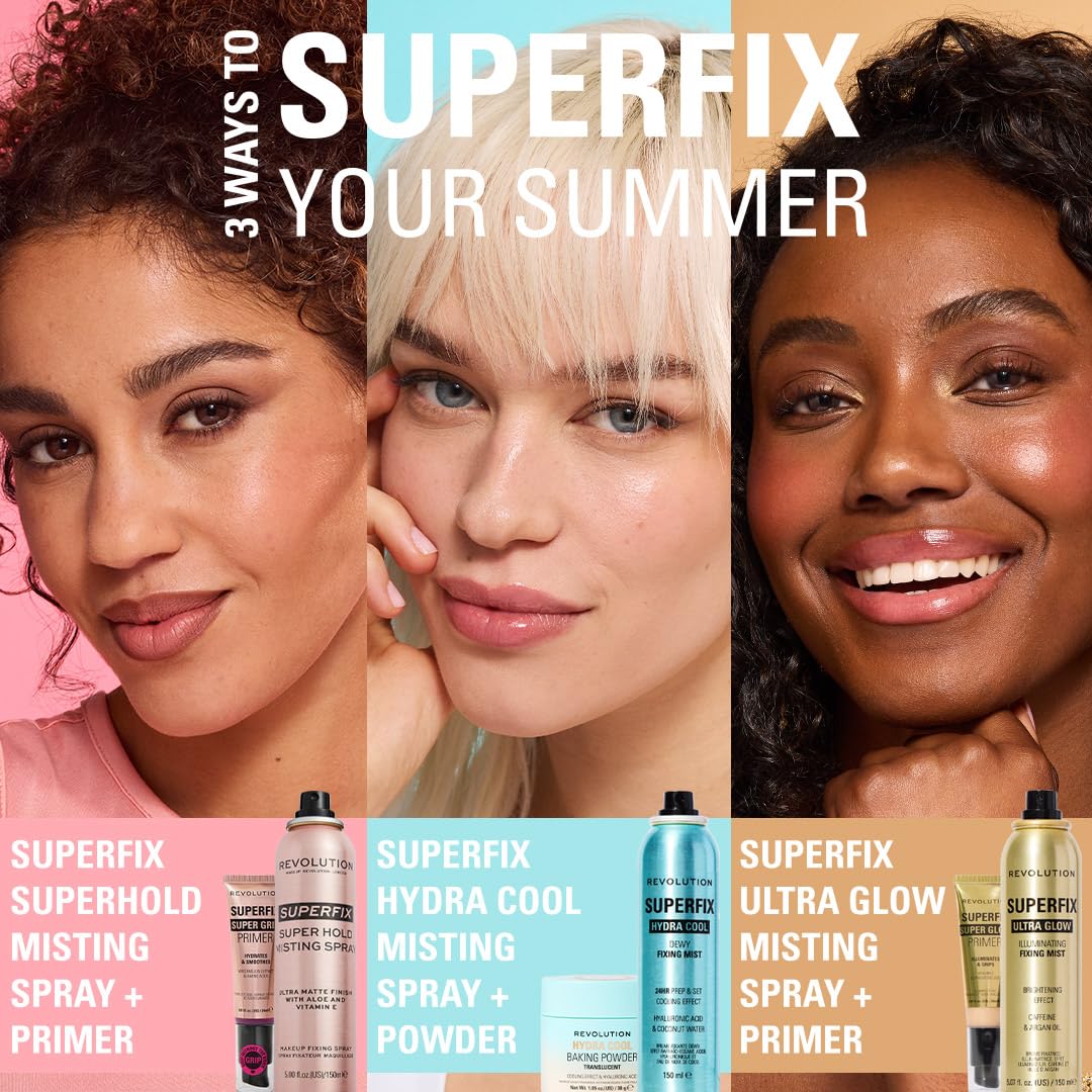 Revolution Beauty London, Superfix Misting Makeup Setting Spray, Ultra-Matte & Shine-Free Finish, Long-Lasting & Lightweight Mist, Infused with Vitamin E, 5.07 fl oz