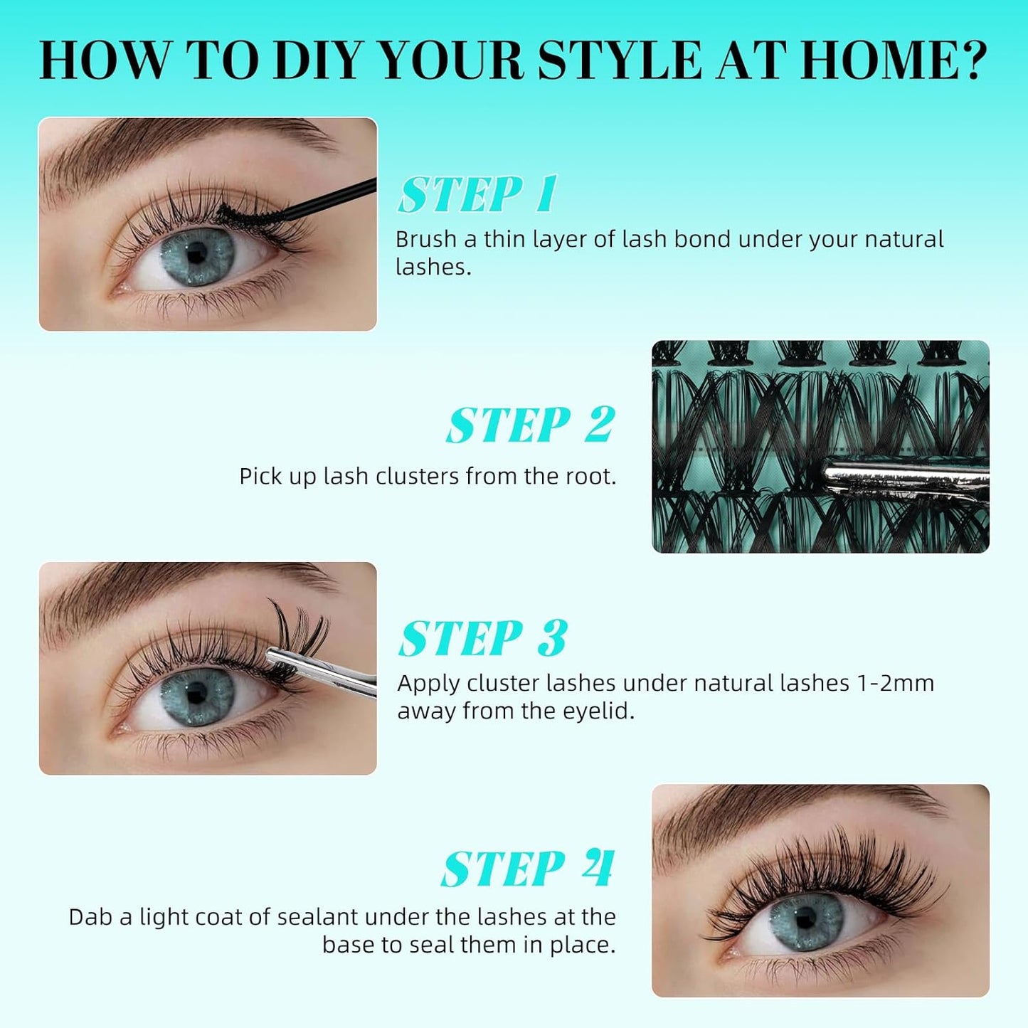 Lash Clusters 240pcs Eyelashes Cluster Individual Wispy Lashes Thin Band for D Curl Lash Extension Eyelashes for Beginners at Home,False Eyelashes Soft Eyelash Clusters(30D,D-Mix9-16mm)