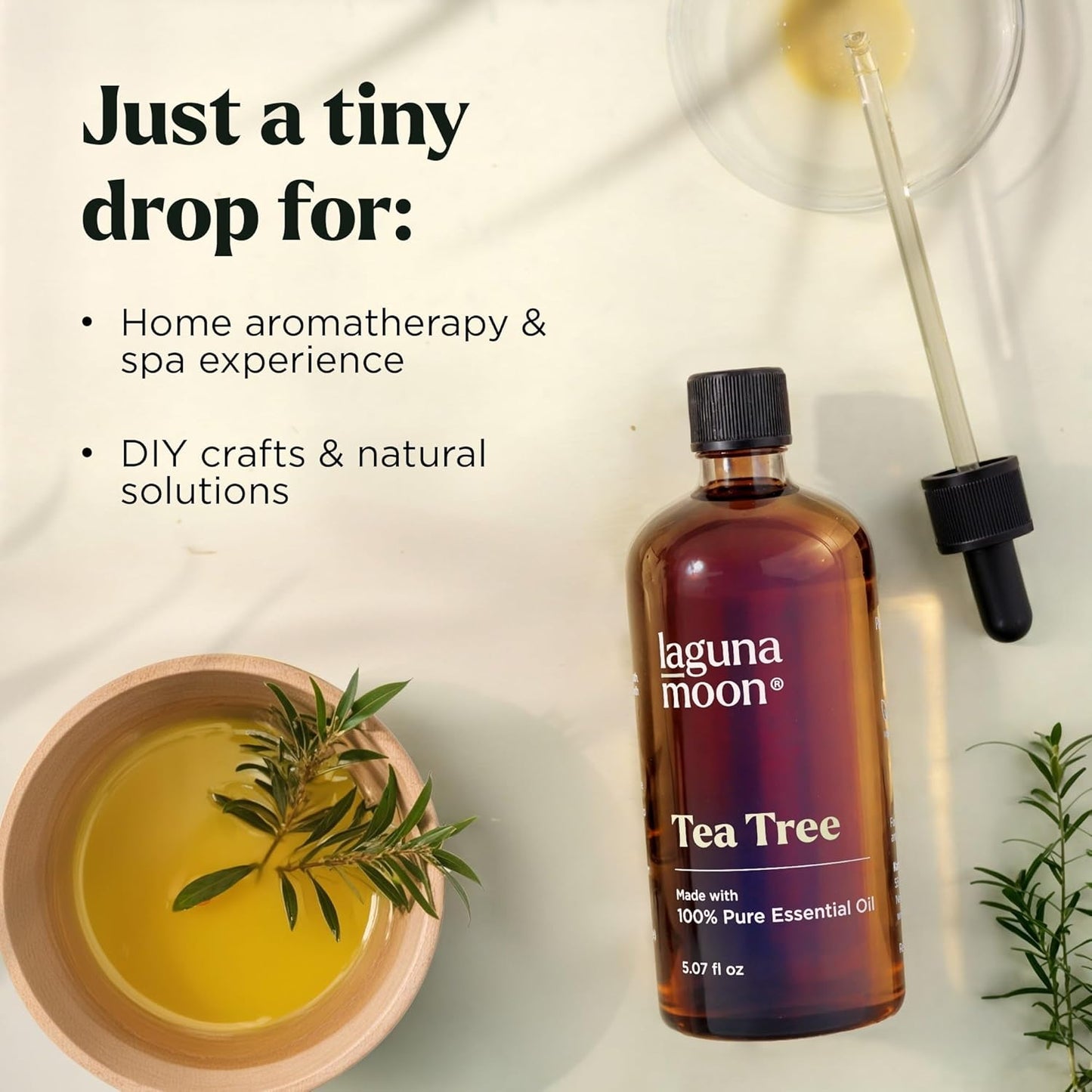 Lagunamoon Australian Tea Tree Essential Oil (150ml) - XXL Bottle with Drops for Candle Making Scents and Cleaning Products - Fragrance Oil for Aromatherapy, Relaxation, Diffusers, Yoga, Home Care