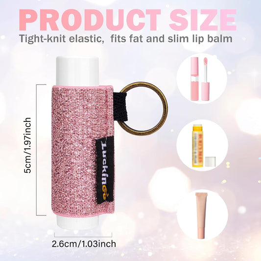 Lip Balm Keychain - Shinny Chapstick & Lipstick Holder - Tight Elastic Holder for Fat & Slim Lip Balms