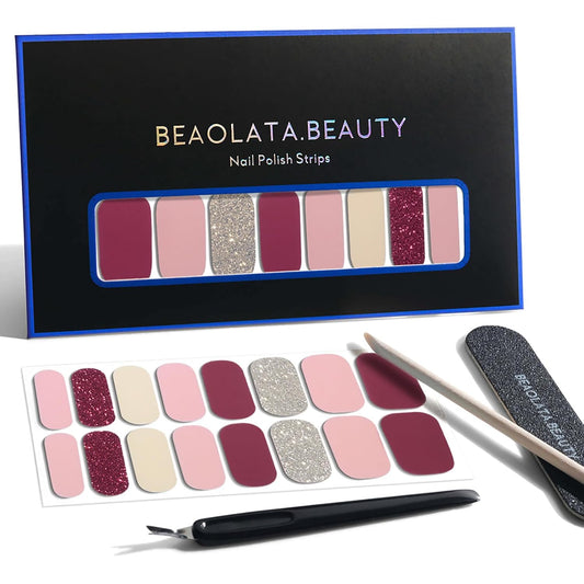 Nail Polish Strips, 32PCS Salon Quality Wraps, Long Lasting Gel Nail Stickers for Women Easy Apply& Remove (Straberry Shortcake)