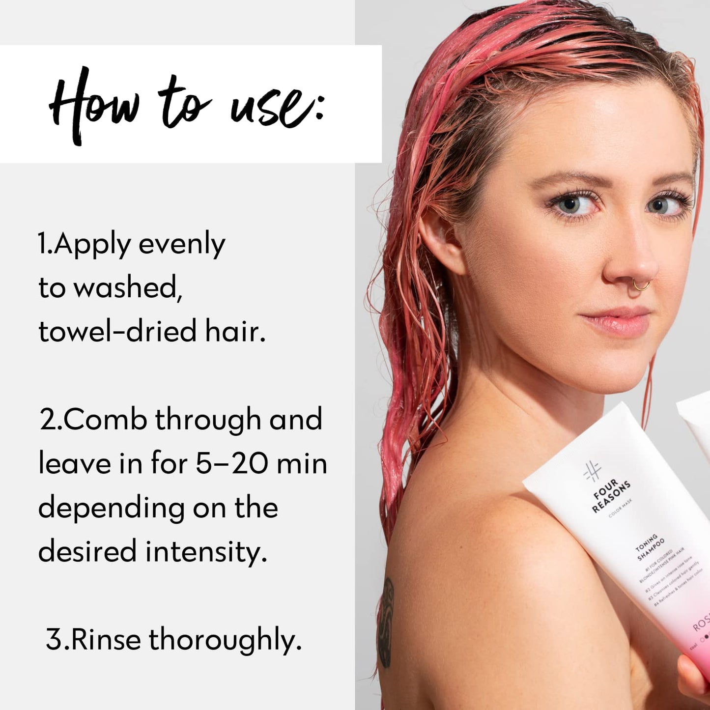 Four Reasons Color Mask - Rose Pink - (27 Colors) Toning Treatment, Color Depositing Conditioner, Tone & Enhance Color-Treated Hair - Semi Permanent Hair Dye, Vegan and Cruelty-Free, 6.76 fl oz