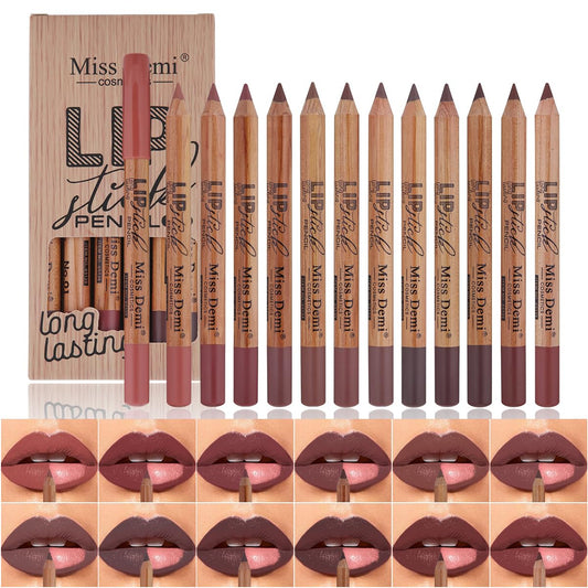 12PCS Lip Liner Pencils Set Pack for Shaping & Sculpting Lips, Modifieddark Lip Color Lipsticks,Long-Lasting Waterproof Lipsticks. (01, Color)