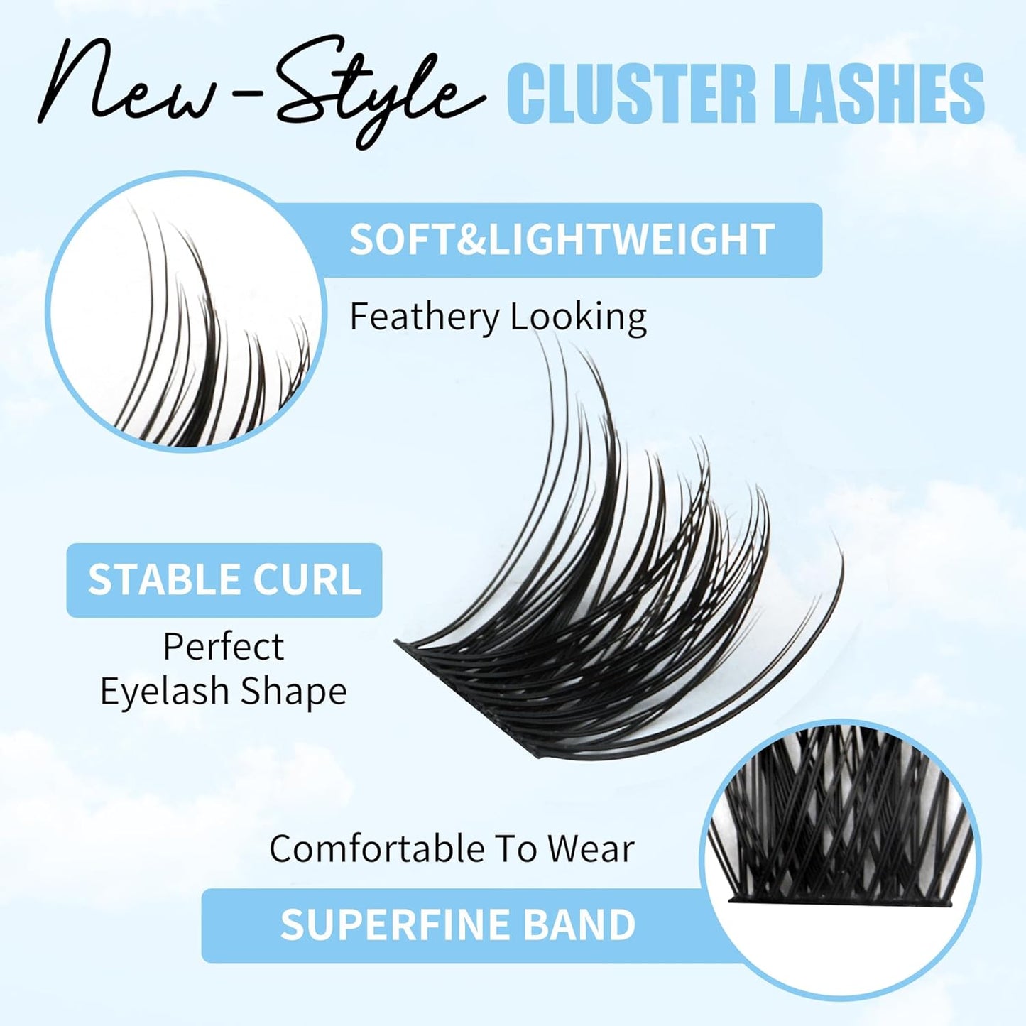 Cluster Lashes GEMERRY Lash Clusters Fluffy Individual Lashes Two Styles Eyelash Clusters Wide Stem Soft Wispy Eyelash Extension Clusters DIY at Home(Forest/Ocean-0.07-D-8-16MIX)