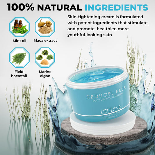 L’EUDINE Redugel Plus Skin Tightening Cream for Body, Firming Cream with Mint Oil, Field Horsetail, Marine Algae, Maca Extract, Skin Firming and Tightening Lotion – 8oz