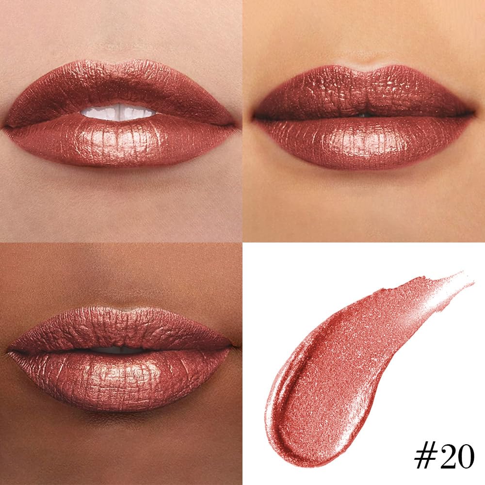 Kaely 2-in-1 Copper Metallic Lipstick and Lip Liner, Shimmer Liquid Metallic Lipsticks for Women, Glitter Lip Gloss Stain Long Lasting Waterproof Smudge Proof 24 Hour, Vegan Makeup, 20